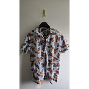 Cremieux Classics Supima Cotton Floral Hawaiian Shirt Mens L Tropical Button Up